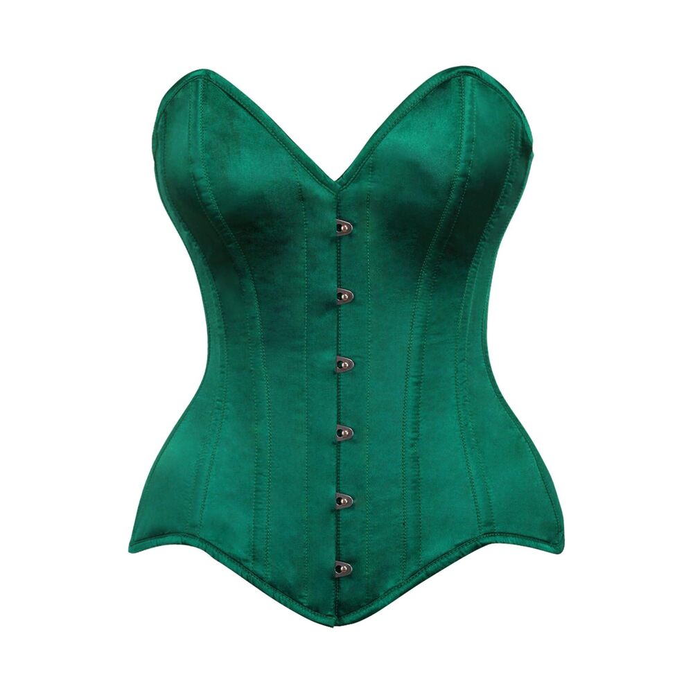3875 Top Drawer Dark Green Satin Steel Boned Overbust Corset Large